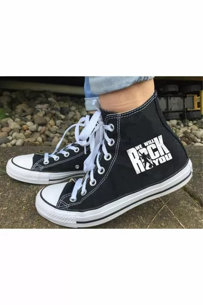 Artex Rock Series - Черни обувки от платно с щампа "We Will Rock You"