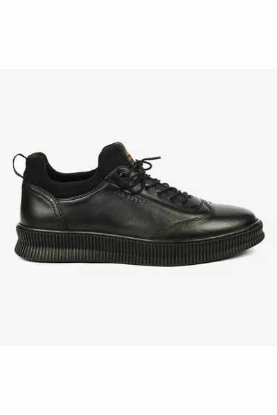 Hommes Noir Cuir Véritable Chaussures Sneaker 