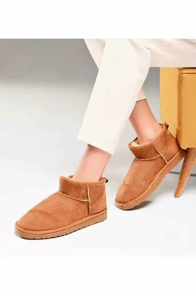 Ultra Mini voor dames/meisjes, bont aan de binnenkant, halve laarzen Tan Suède, platte zool, dameslaarzen.