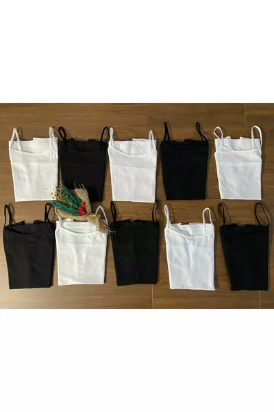 Set van  dames zwarte-witte tanktops van rekbare jersey