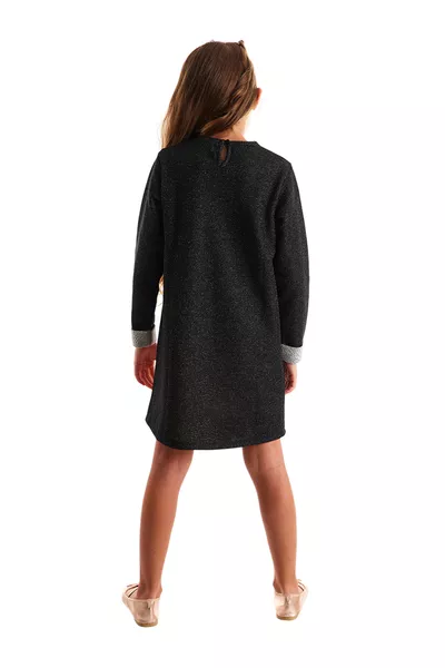 Siyah Kanatlı Unicorn Kız Çocuk Kışlık Elbise