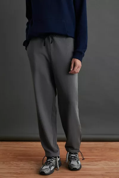 سروال رياضي داخلي رجالي ناعم من الداخل مبطن، مريح، بسحاب مطاطي عند الكاحل، بلون رمادي