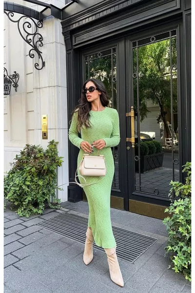 Long Green Flannel Knit Dress