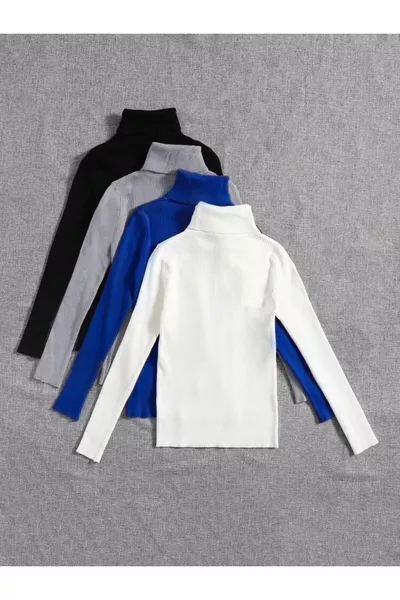 Lot de 4 pulls unisexes à col roulé côtelé en coton pêcheur, gris, noir et blanc, slim fit