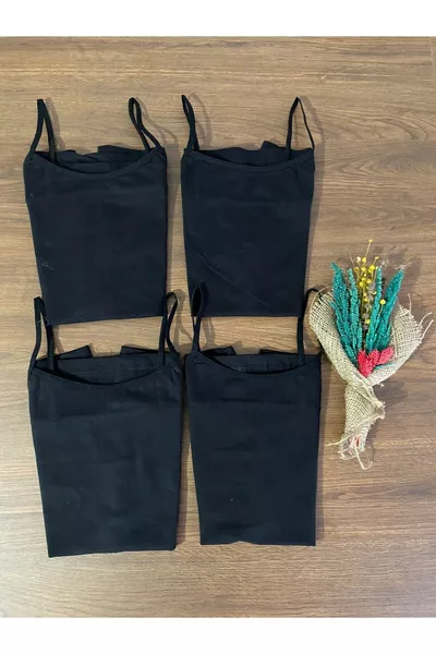 Damen Spaghetti-Träger 4er-Set elastisches Baumwoll-Tanktop