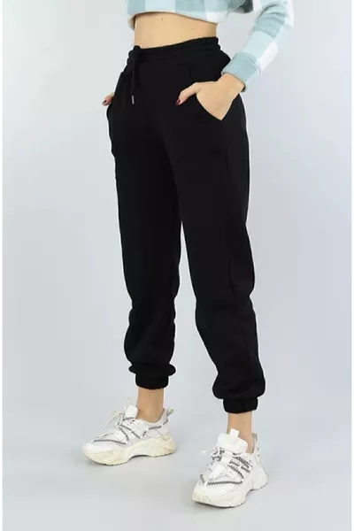 Pantalon de jogging unisexe taille haute noir-gris, lot de 2