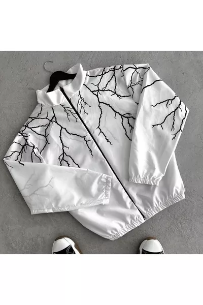 Unisex Kids White Lightning Digital Print Thin % Waterproof Zippered Raincoat Jacket