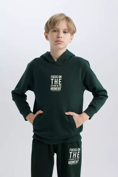 Sweat à capuche scolaire pour garçon avec poches et imprimé texte WN