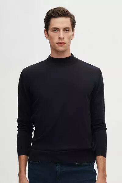 كنزة صوفية نصف عالية الرقبة للرجال من Ds Damat، قياس عادي، باللون الكحلي، مختلطة القطن