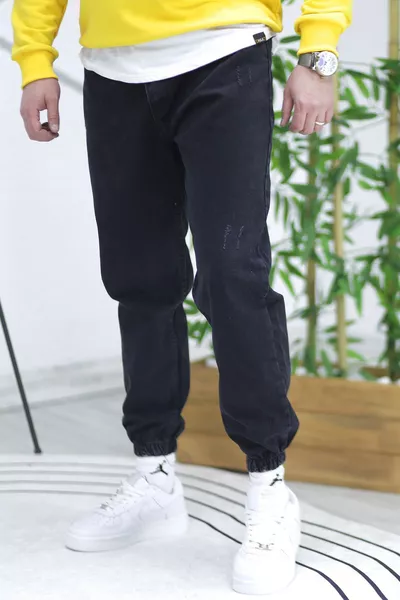 Men's Elastic-Ankle Nail-Patch Boyfriend Jeans 