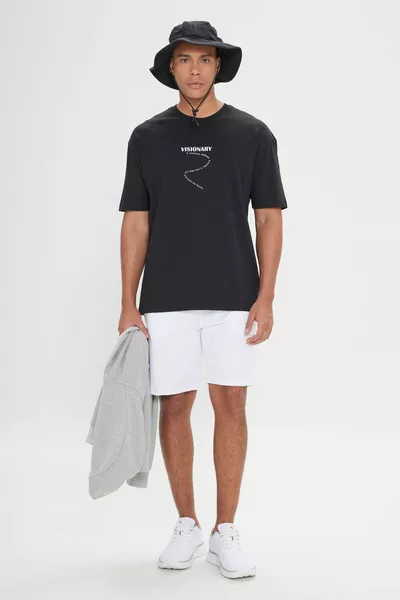 Men's White Standard Fit Regular Cotton Stretch Knit Shorts