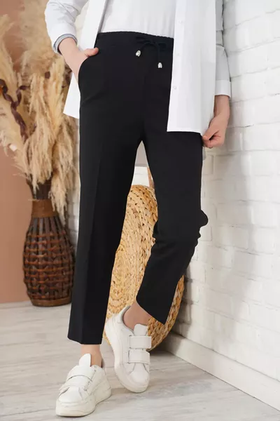 Corduroy Detailed Elastic Waist Plus Size Slim Leg Pants