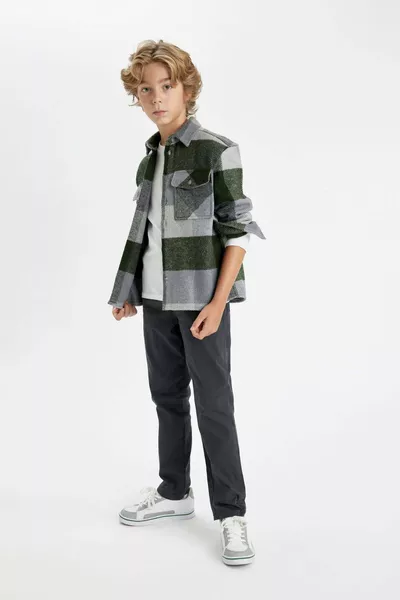 Camicia a maniche lunghe in flanella a quadri, collo polo, taglio oversize per bambino, WN