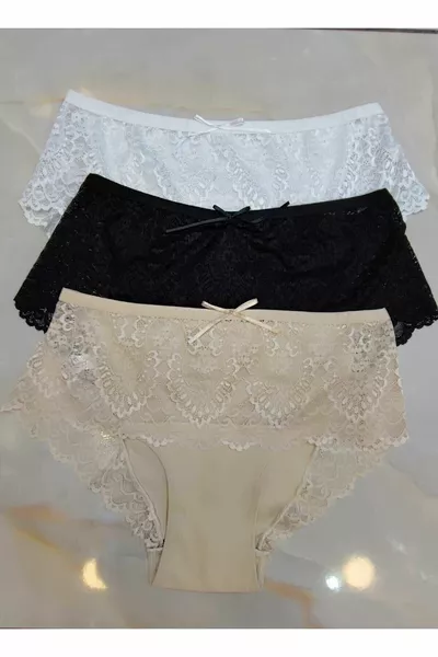 Высокие кружевные трусы, 3 штуки