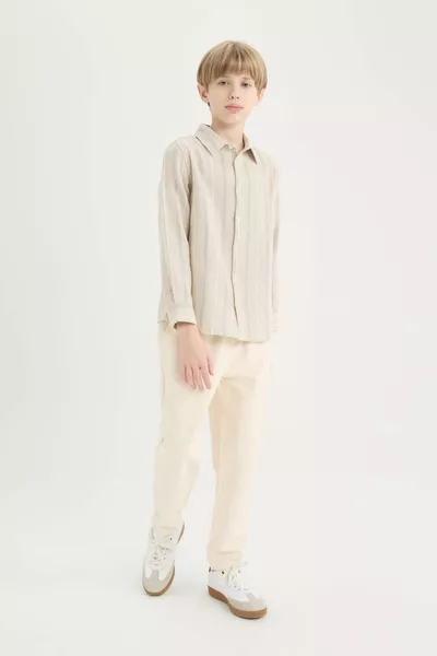 Camicia a righe a maniche lunghe con colletto polo da bambino SM