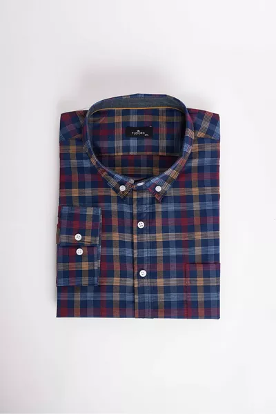Plus Size Plaid Bordered Collar Button-Up Men's Shirt