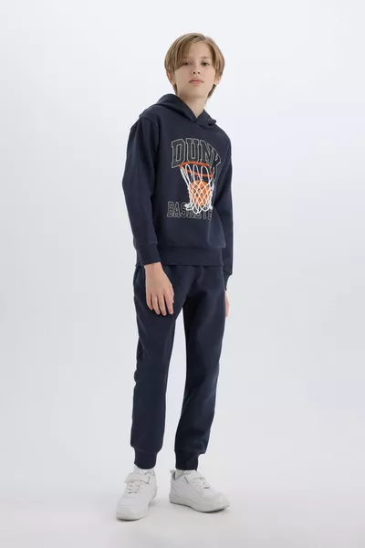Boys' 2-Piece Set Hooded Printed Sweatshirt with Elastic Waist and Cuffed Sweatpants CW