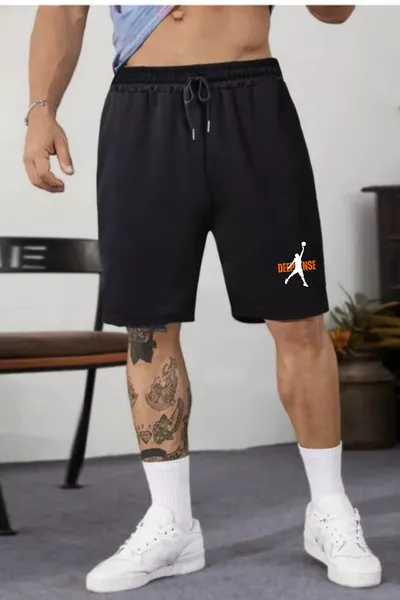 Men's Black Cotton Jersey Shorts & Bermuda Capri Summer Slim Fit Printed