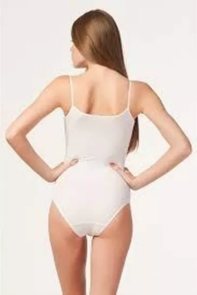 Женское боди с черно-белыми лямками на кнопках