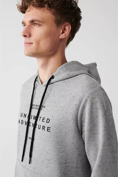 Men's Gray Hooded Cotton Printed Sweatshirt 