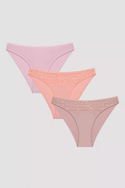 Coral Vibes Spitzen-Detail Bunte 3er-Pack Slip