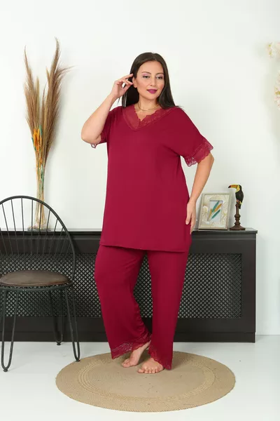 Women's Plus Size Dark Burgundy Pajama Set