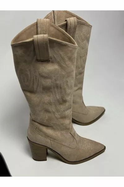 Bottes longues western cowboy pour femmes avec broderie à plumes à l’intérieur
