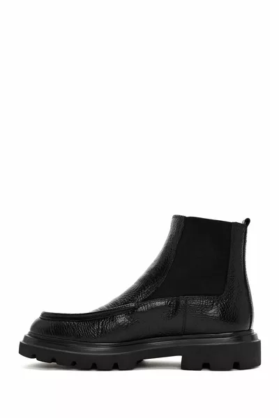 حذاء تشيلسي جلد أسود للرجال FT