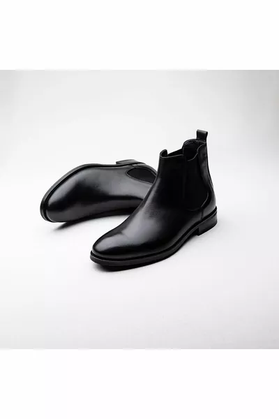 Ibay Chelsea أحذية جلدية سوداء للرجال كاجوال