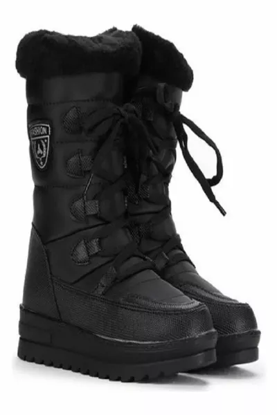 أحذية ثلجية من الصوف الحراري الأسود للمرأة