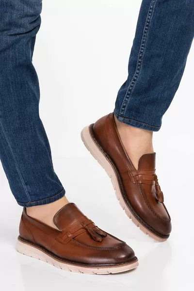 ٪ جلد، Loafer، شرابة مفصلة أحذية رجالية