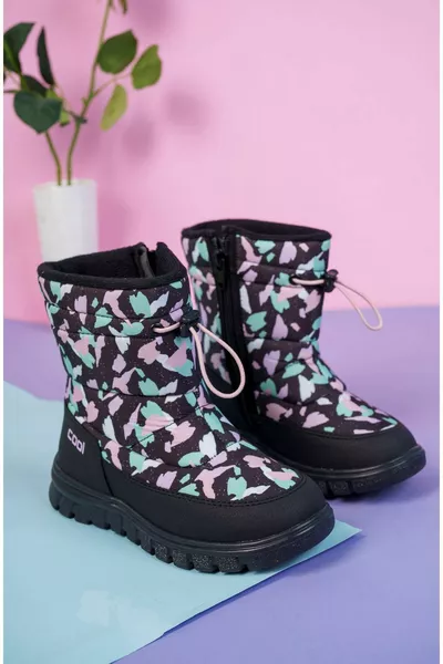 أحذية ثلجية سوداء منقوشة مرنة للأطفال