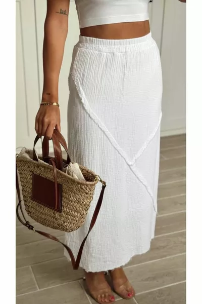 JUPE MIDI EN LIN BLANC