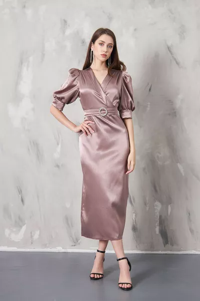 LOREN فستان قلم رصاص مزدوج الصدر