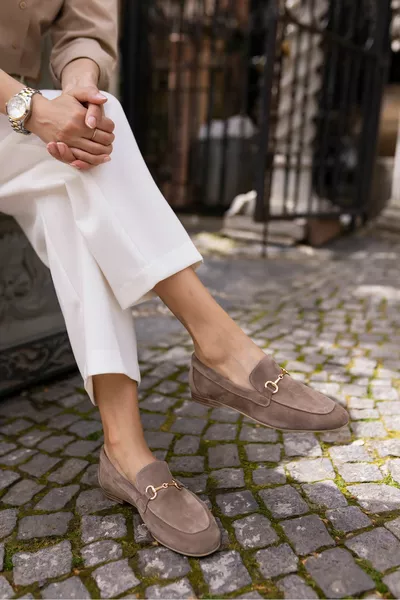 GEOLA FEMME VISON SABLE VÉRITABLE DAIM BALLERINES