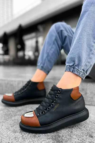  Roma Mirror Lace-Up Orthopedic Sole Casual Skin Bottes Postales de Sport Hommes CST Noir/Tan