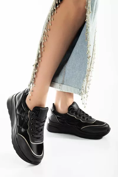 Paracadute Materiale Suola Spessa Legato Nero Donne Sneakers