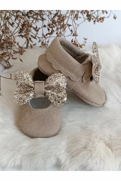 Alice Stone Milk Coffee Mocassins en cuir véritable pour bébé bottines