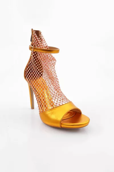  صنادل نسائية من الحجر الفضي Tarnsparan بكعب الكاحل برتقالي غير لامع