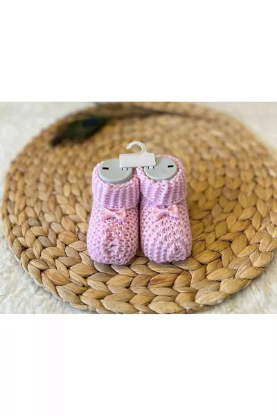 Ruban 2 pièces rose écru bébé fille garçon tricot bottines