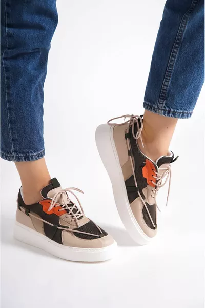 Alya Nude Veloursleder Grün Detaillierte Schnürung Sport