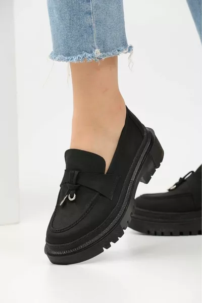 نسائي أسود Bi?sou مشبك التفاصيل أحذية Leofer