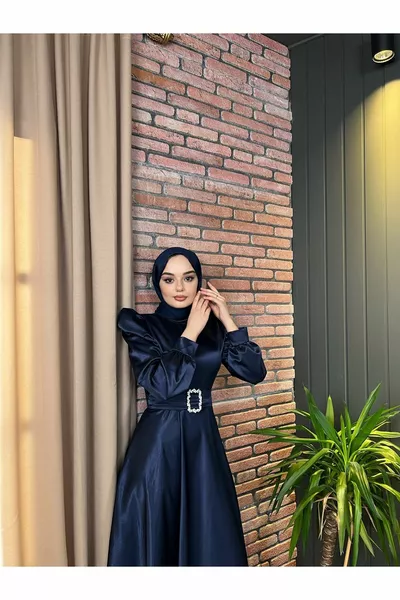 Robe de soirée hijab Mona bleu marine