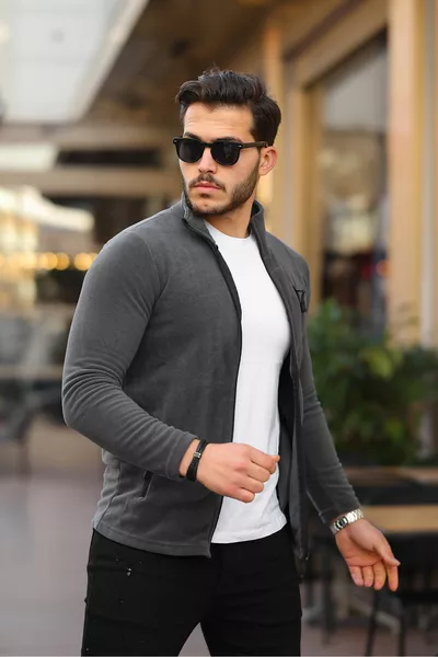 الرجال أنثراسايت سوفت شيل الرجال الصوف القياسية العفن كامل سستة 3 جيب الرجال الصوف كارديجان