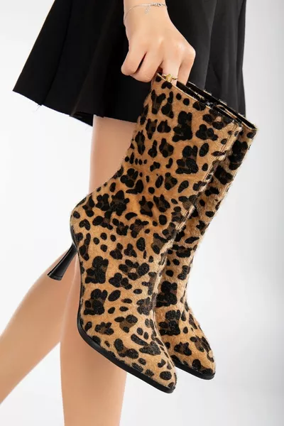 نسائي 8 سنتيمتر أنيق نمط أنثوي ليوبارد نحيف الكعب تمتد الأحذية