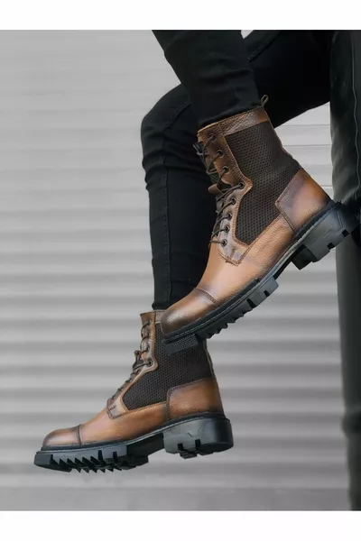  جلد طبيعي تان أحذية بريدية للرجال من الداخل والخارج