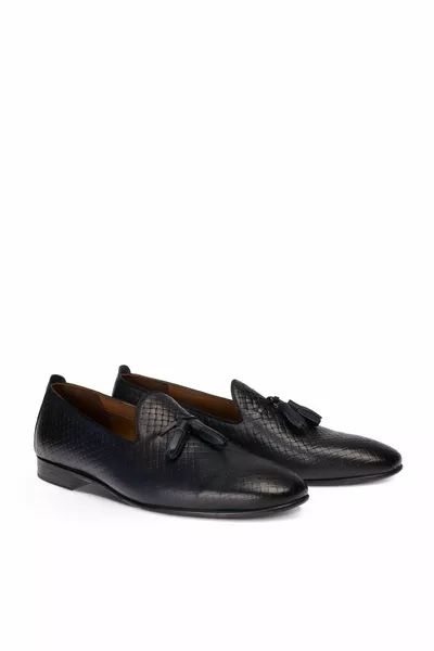 Genuine Leather Navy Blue Men's Loafer