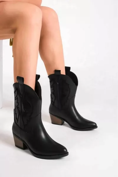 Zwarte westerncowboylaarzen met zijpatroon voor dames