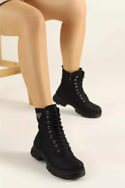 ضوء القمر المطاط الصوف المرأة الأحذية البريدية أسود