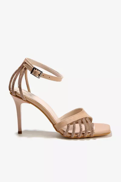 Women's Stone Heeled Sandals Skin Skin